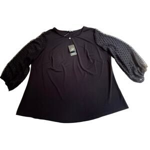 NEW Adrianna Papell BLACK BLOUSE Lace 3/4 Sleeves Women's 1X Stretch Top Shirt